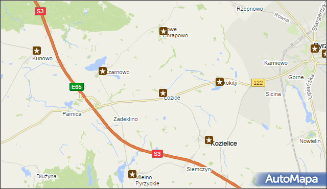 mapa Łozice gmina Kozielice, Łozice gmina Kozielice na mapie Targeo