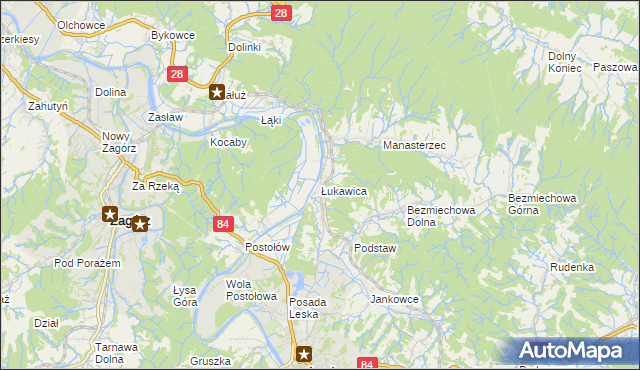 mapa Łukawica gmina Lesko, Łukawica gmina Lesko na mapie Targeo