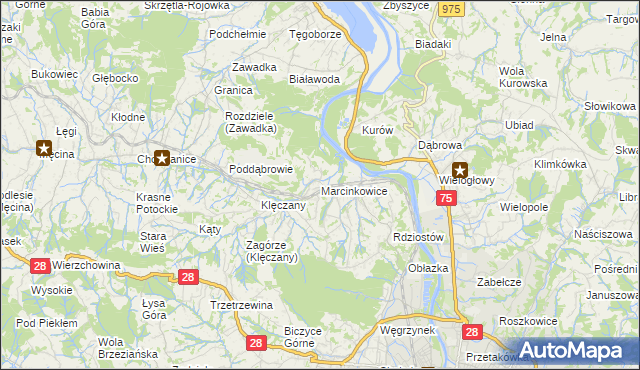 mapa Marcinkowice gmina Chełmiec, Marcinkowice gmina Chełmiec na mapie Targeo