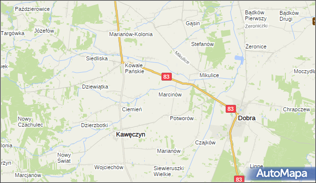 mapa Marcinów gmina Kawęczyn, Marcinów gmina Kawęczyn na mapie Targeo