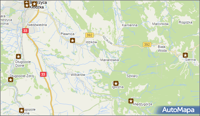 mapa Marianówka gmina Bystrzyca Kłodzka, Marianówka gmina Bystrzyca Kłodzka na mapie Targeo