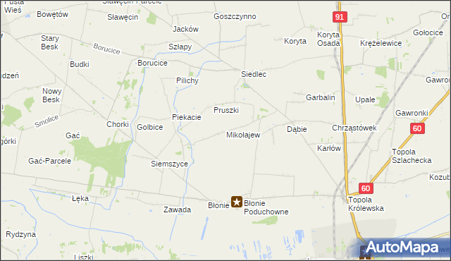 mapa Mikołajew gmina Łęczyca, Mikołajew gmina Łęczyca na mapie Targeo