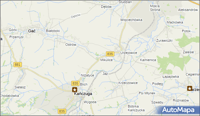 mapa Mikulice gmina Gać, Mikulice gmina Gać na mapie Targeo