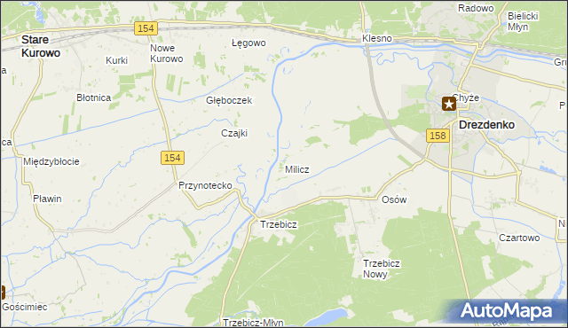 mapa Milicz gmina Drezdenko, Milicz gmina Drezdenko na mapie Targeo