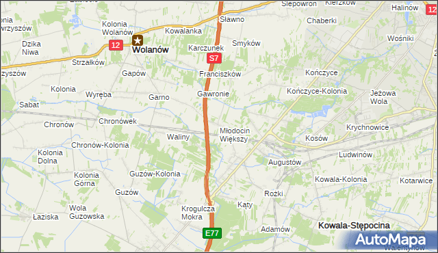 mapa Młodocin Większy, Młodocin Większy na mapie Targeo
