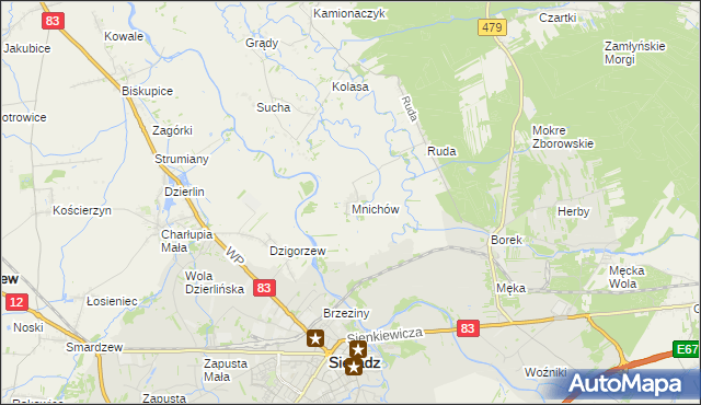 mapa Mnichów gmina Sieradz, Mnichów gmina Sieradz na mapie Targeo