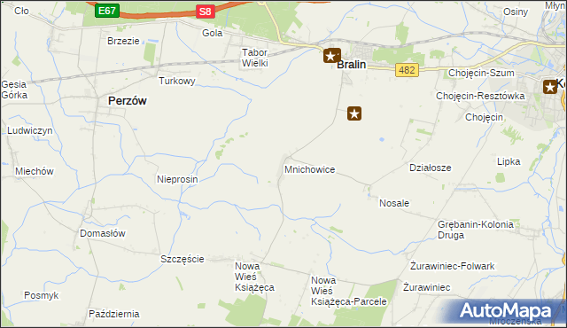 mapa Mnichowice gmina Bralin, Mnichowice gmina Bralin na mapie Targeo