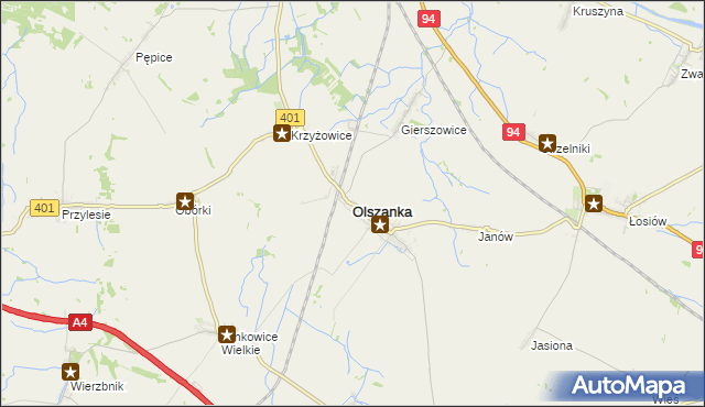 mapa Olszanka powiat brzeski, Olszanka powiat brzeski na mapie Targeo
