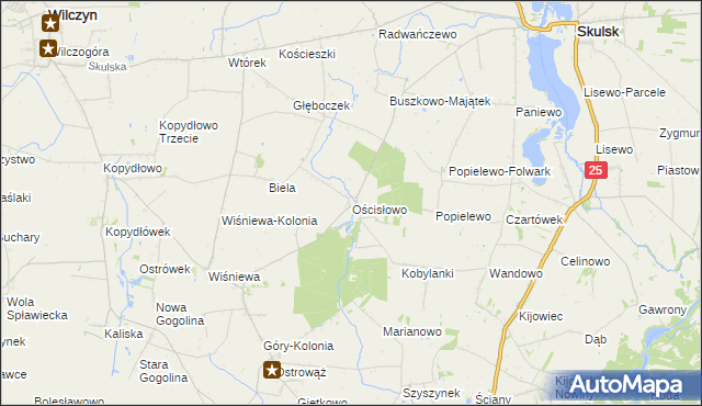 mapa Ościsłowo gmina Wilczyn, Ościsłowo gmina Wilczyn na mapie Targeo
