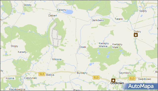mapa Osiek gmina Godkowo, Osiek gmina Godkowo na mapie Targeo