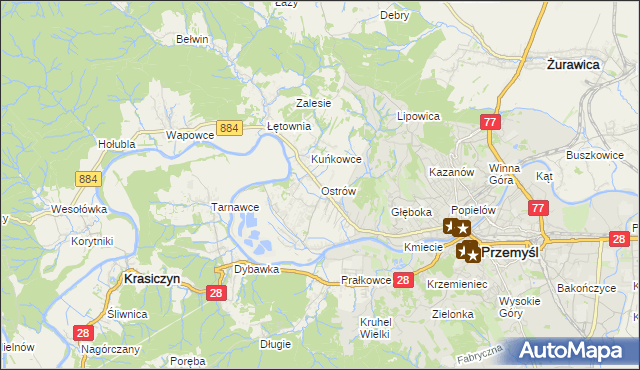 mapa Ostrów gmina Przemyśl, Ostrów gmina Przemyśl na mapie Targeo