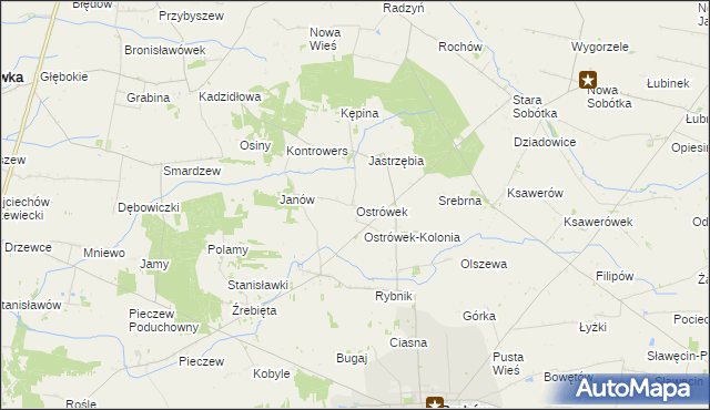 mapa Ostrówek gmina Grabów, Ostrówek gmina Grabów na mapie Targeo