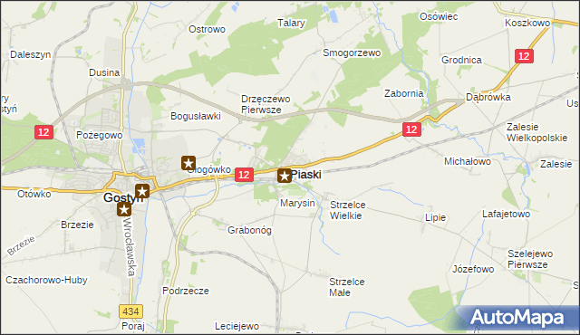 mapa Piaski powiat gostyński, Piaski powiat gostyński na mapie Targeo