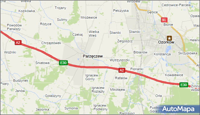 mapa Piaskowice gmina Parzęczew, Piaskowice gmina Parzęczew na mapie Targeo