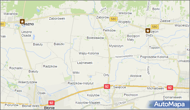 mapa Pilaszków gmina Ożarów Mazowiecki, Pilaszków gmina Ożarów Mazowiecki na mapie Targeo