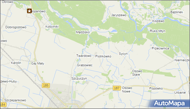 mapa Piotrkówko gmina Szamotuły, Piotrkówko gmina Szamotuły na mapie Targeo