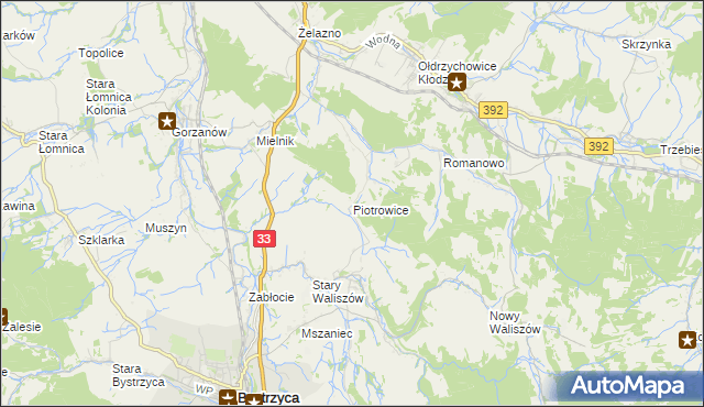 mapa Piotrowice gmina Bystrzyca Kłodzka, Piotrowice gmina Bystrzyca Kłodzka na mapie Targeo