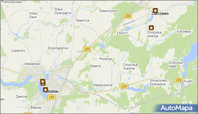 mapa Płosków gmina Złotów, Płosków gmina Złotów na mapie Targeo