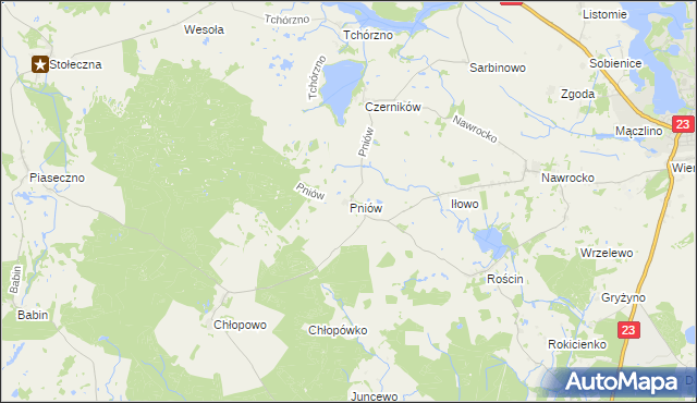 mapa Pniów gmina Myślibórz, Pniów gmina Myślibórz na mapie Targeo