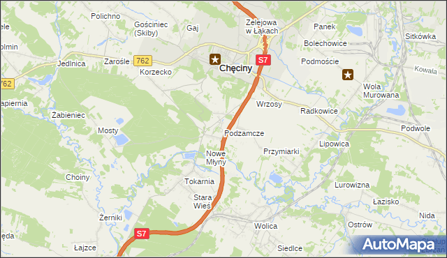 mapa Podzamcze gmina Chęciny, Podzamcze gmina Chęciny na mapie Targeo