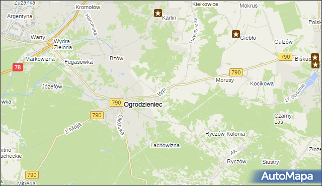 mapa Podzamcze gmina Ogrodzieniec, Podzamcze gmina Ogrodzieniec na mapie Targeo