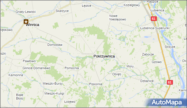 mapa Pokrzywnica powiat pułtuski, Pokrzywnica powiat pułtuski na mapie Targeo