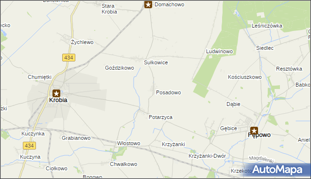 mapa Posadowo gmina Krobia, Posadowo gmina Krobia na mapie Targeo