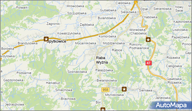 mapa Raba Wyżna, Raba Wyżna na mapie Targeo