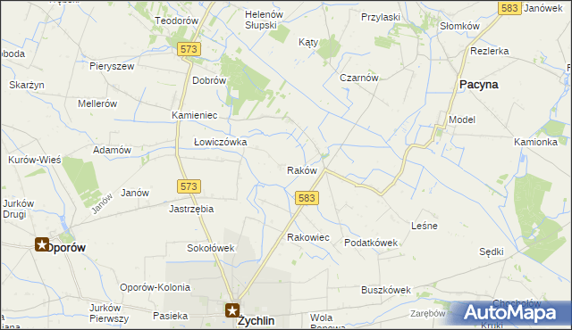 mapa Raków gmina Pacyna, Raków gmina Pacyna na mapie Targeo