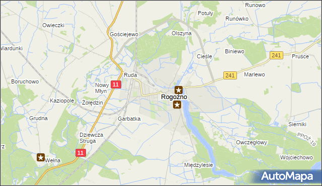mapa Rogoźno powiat obornicki, Rogoźno powiat obornicki na mapie Targeo