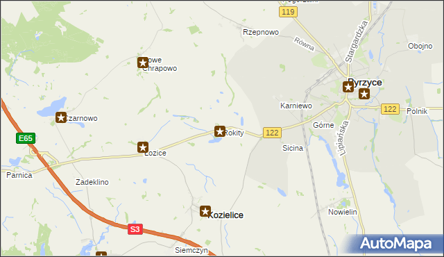 mapa Rokity gmina Kozielice, Rokity gmina Kozielice na mapie Targeo