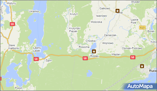 mapa Rosocha gmina Piecki, Rosocha gmina Piecki na mapie Targeo