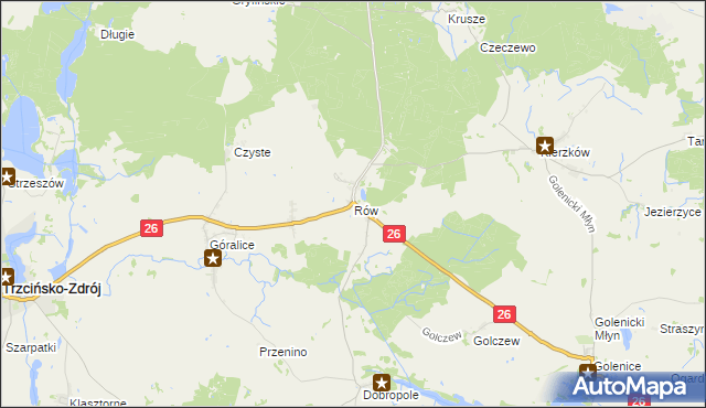 mapa Rów gmina Myślibórz, Rów gmina Myślibórz na mapie Targeo
