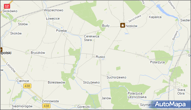 mapa Rusko gmina Jaraczewo, Rusko gmina Jaraczewo na mapie Targeo