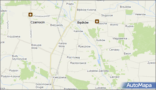 mapa Rzeczków gmina Będków, Rzeczków gmina Będków na mapie Targeo