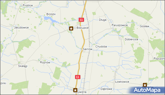 mapa Sarnów gmina Byczyna, Sarnów gmina Byczyna na mapie Targeo