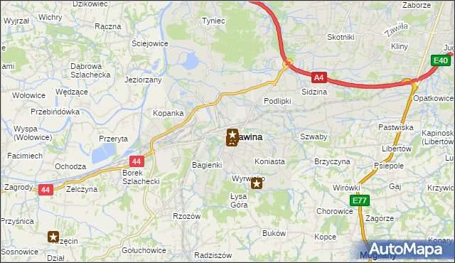mapa Skawina, Skawina na mapie Targeo