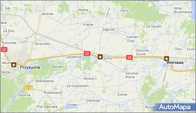 mapa Skrzynno gmina Wieniawa, Skrzynno gmina Wieniawa na mapie Targeo