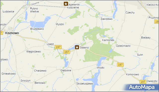 mapa Sławno gmina Kiszkowo, Sławno gmina Kiszkowo na mapie Targeo
