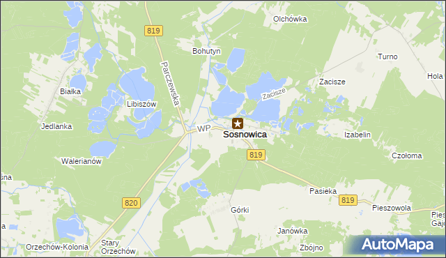 mapa Sosnowica powiat parczewski, Sosnowica powiat parczewski na mapie Targeo