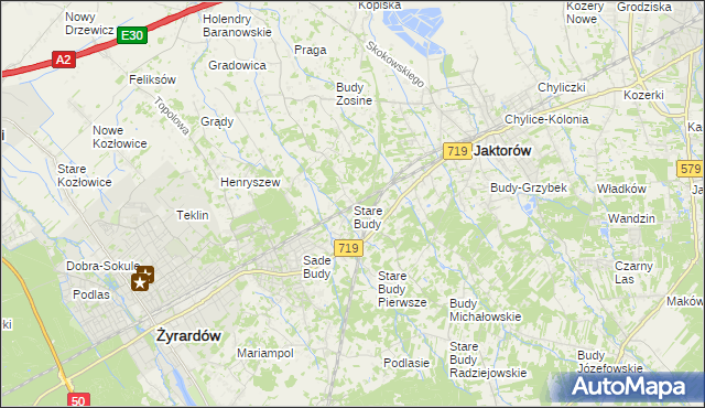 mapa Stare Budy gmina Jaktorów, Stare Budy gmina Jaktorów na mapie Targeo