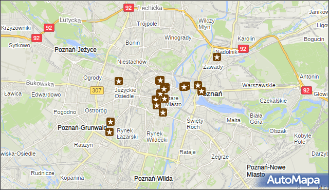 mapa Stare Miasto gmina Poznań, Stare Miasto gmina Poznań na mapie Targeo