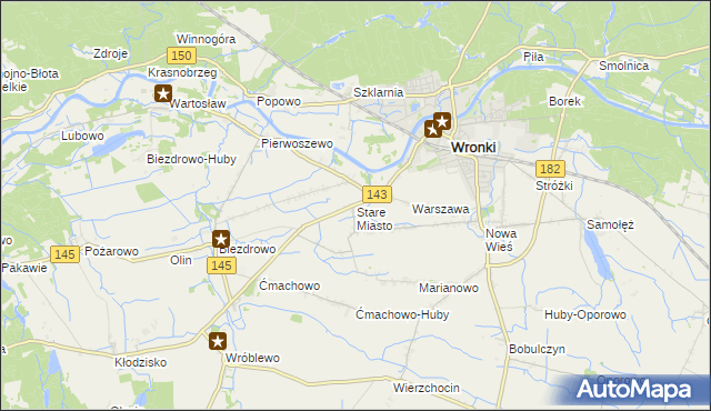 mapa Stare Miasto gmina Wronki, Stare Miasto gmina Wronki na mapie Targeo