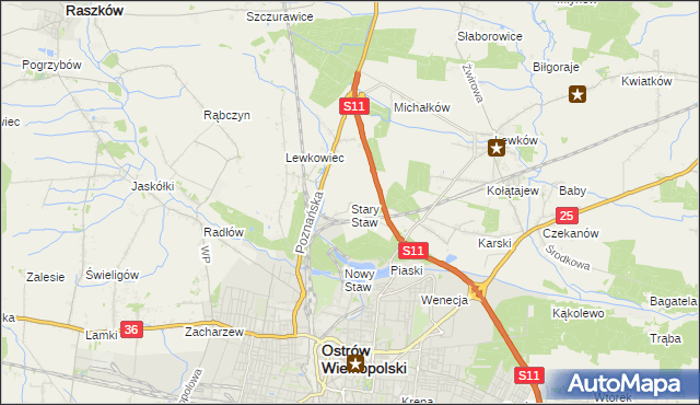 mapa Stary Staw gmina Ostrów Wielkopolski, Stary Staw gmina Ostrów Wielkopolski na mapie Targeo