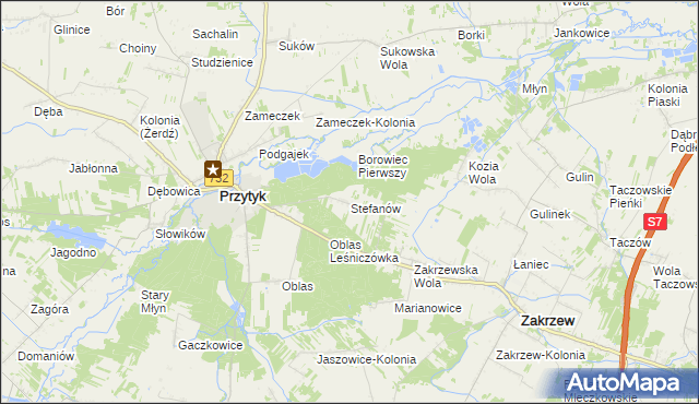 mapa Stefanów gmina Przytyk, Stefanów gmina Przytyk na mapie Targeo