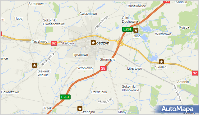 mapa Strumiany gmina Kostrzyn, Strumiany gmina Kostrzyn na mapie Targeo