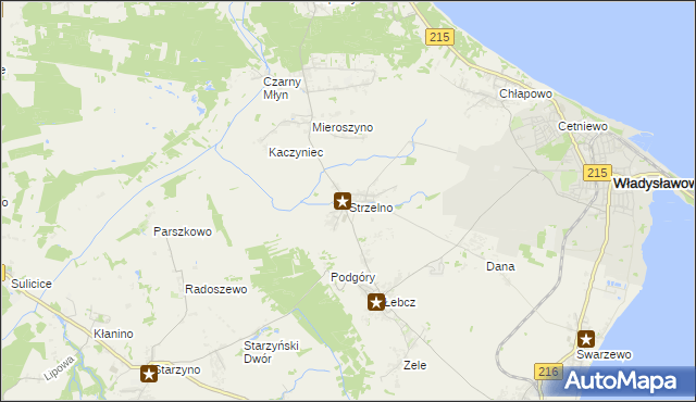mapa Strzelno gmina Puck, Strzelno gmina Puck na mapie Targeo