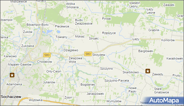 mapa Strzyżew gmina Kampinos, Strzyżew gmina Kampinos na mapie Targeo