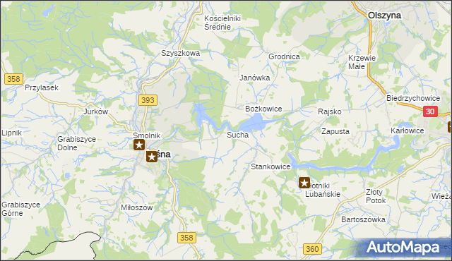 mapa Sucha gmina Leśna, Sucha gmina Leśna na mapie Targeo