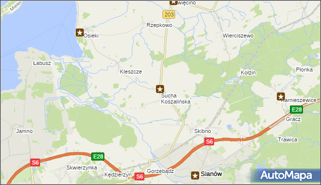 mapa Sucha Koszalińska, Sucha Koszalińska na mapie Targeo